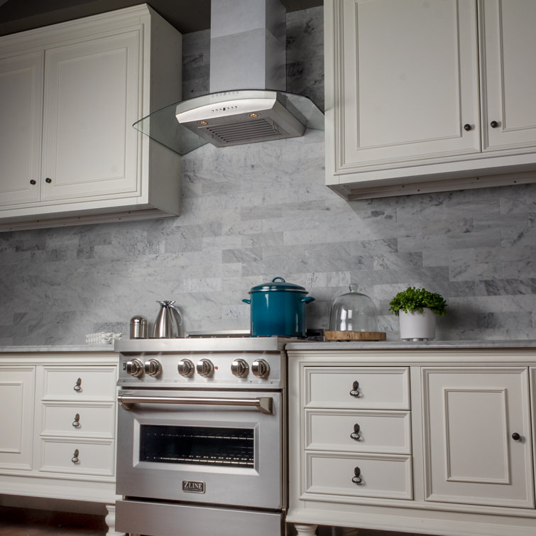 30" Stainless Steel Convertible Wall Mount Range Hood with Glass Canopy