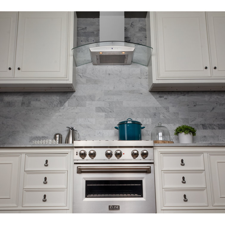 30" Stainless Steel Convertible Wall Mount Range Hood with Glass Canopy