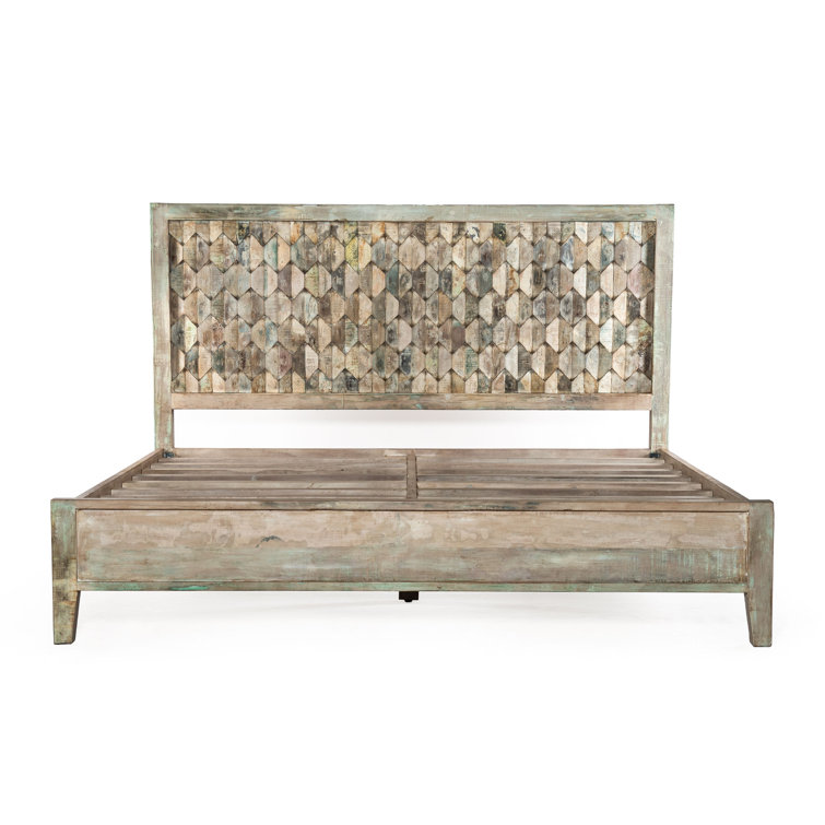 Queen Vintage Teal Reclaimed Teak Wood Bed Frame