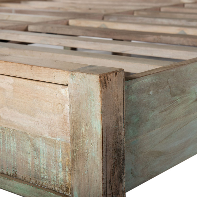 Queen Vintage Teal Reclaimed Teak Wood Bed Frame