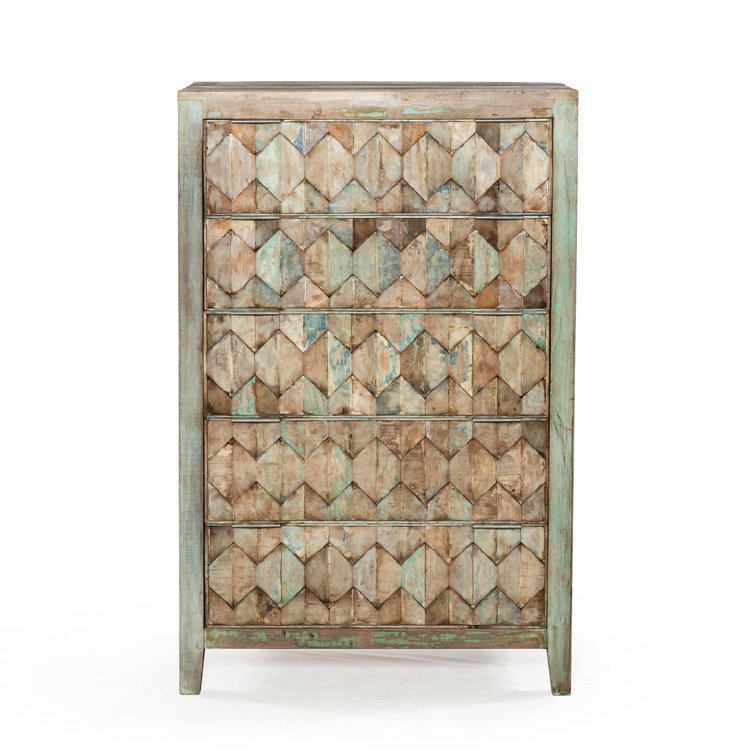 Cordoba Vintage Teal 5-Drawer Vertical Teak Dresser