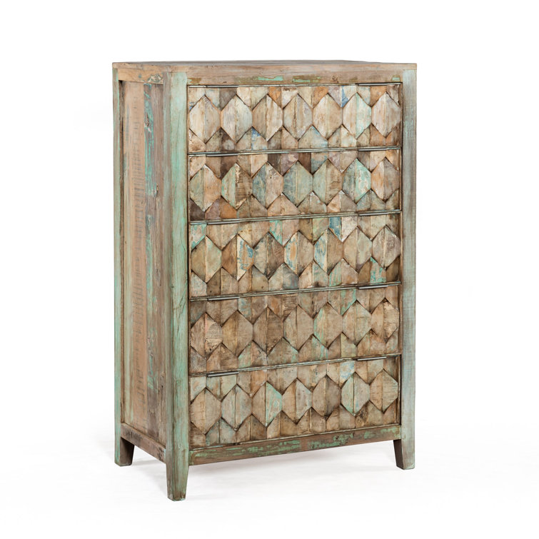 Cordoba Vintage Teal 5-Drawer Vertical Teak Dresser