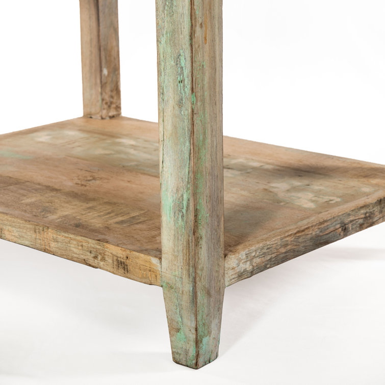 Vintage Teal Teak Wood Nightstand with Hexagon Design and Antique Nickel Handle