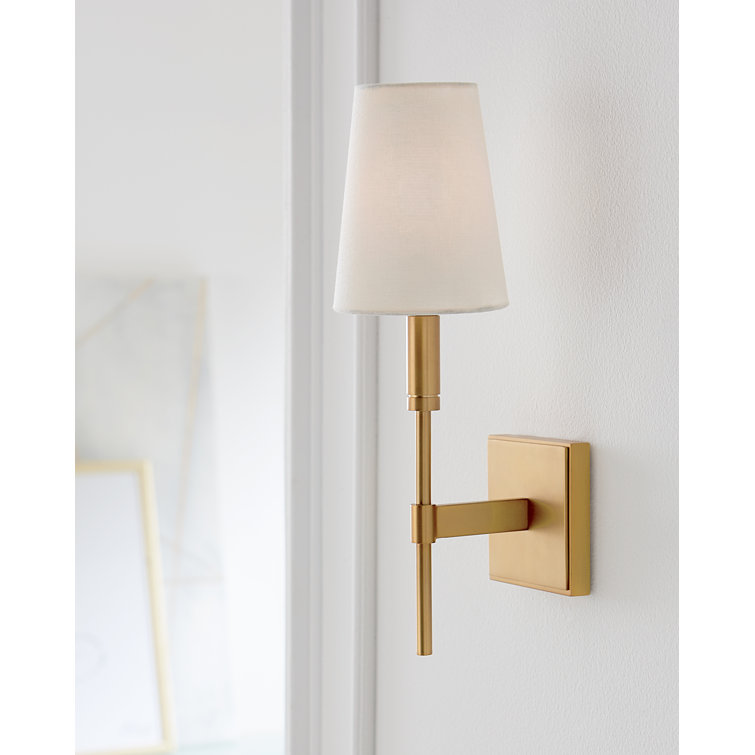 Burnished Brass Single Light Wall Sconce with White Drum Shade