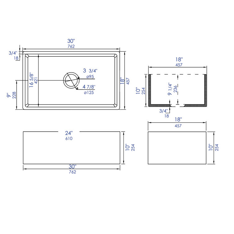 30'' White Fireclay Farmhouse Drop-In Kitchen Sink