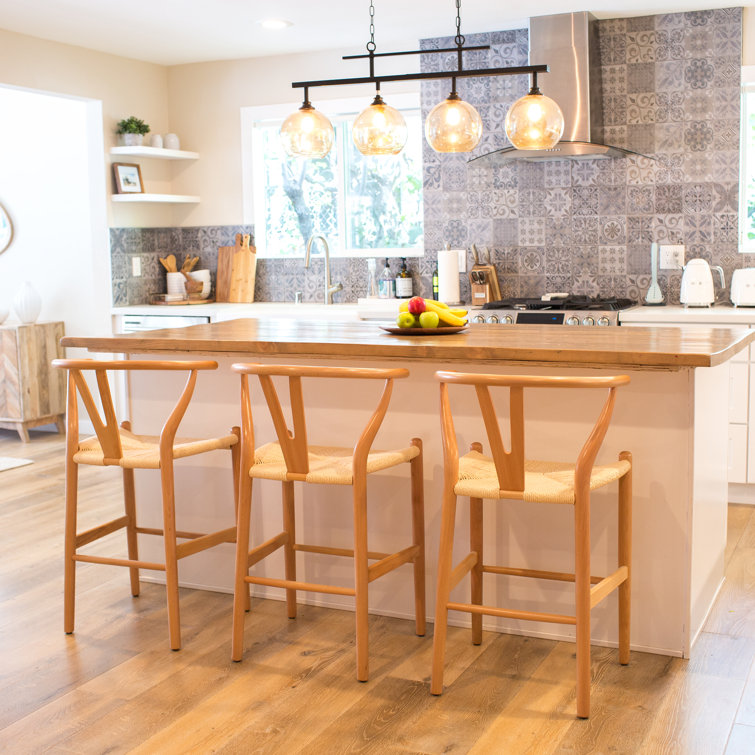 Natural Wood Counter Stool with Woven Rope Seat