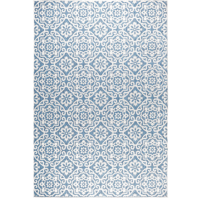 Danica Blue/Gray Geometric Medallion Indoor/Outdoor Rug