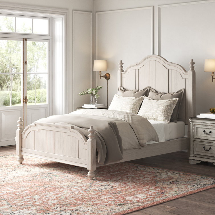 Cottage Charm Antique White King Poster Bed with Pine Frame