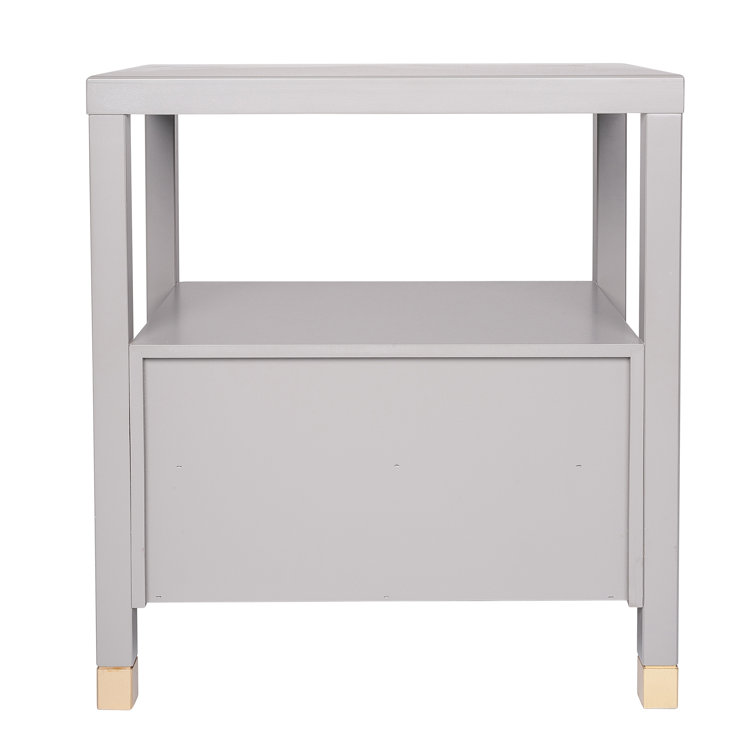 Gray Solid Wood 2-Drawer Nightstand with Shelf