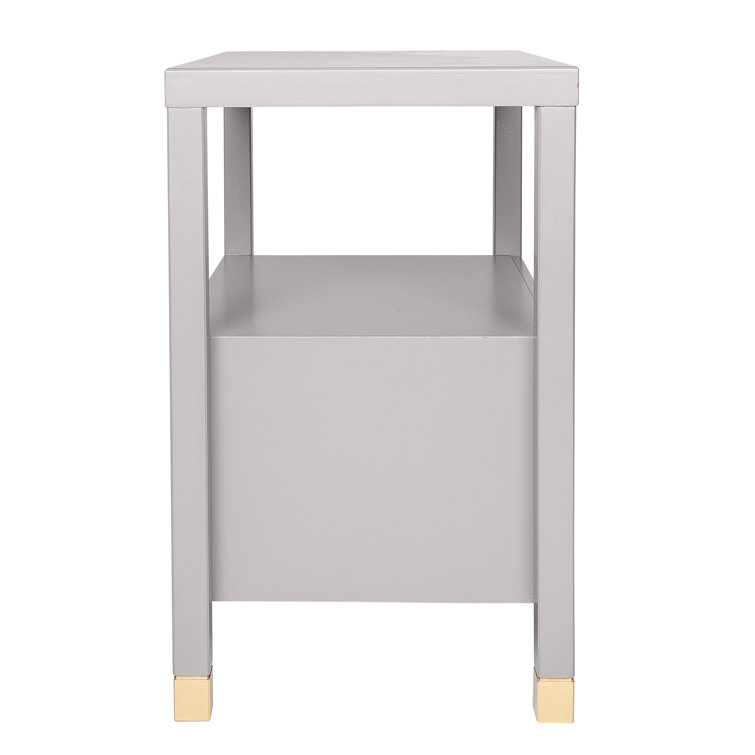 Gray Solid Wood 2-Drawer Nightstand with Shelf
