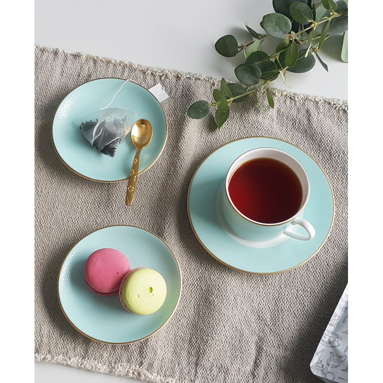Charlotte Bone China Turquoise Espresso Cup and Saucer Set