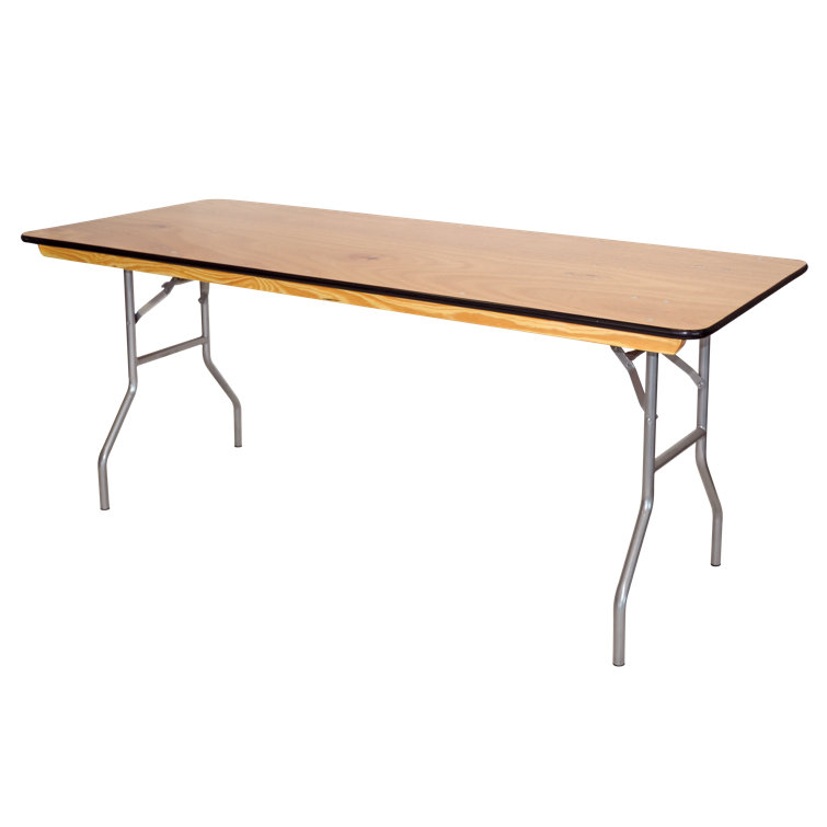 Sturdy Natural Wood Rectangular Banquet Table with Rubber Edge, 8'x30"