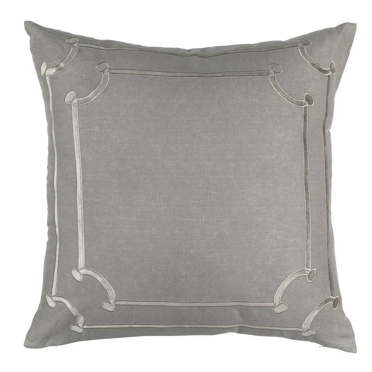 Light Gray Linen Appliqué Square Throw Pillow