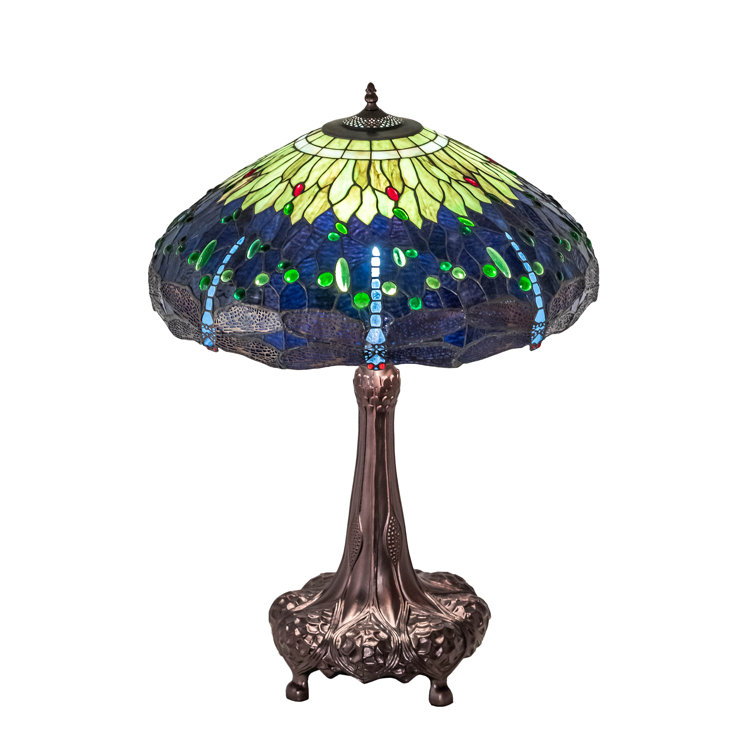Tiffany Style Blue Stained Glass 3-Light Table Lamp
