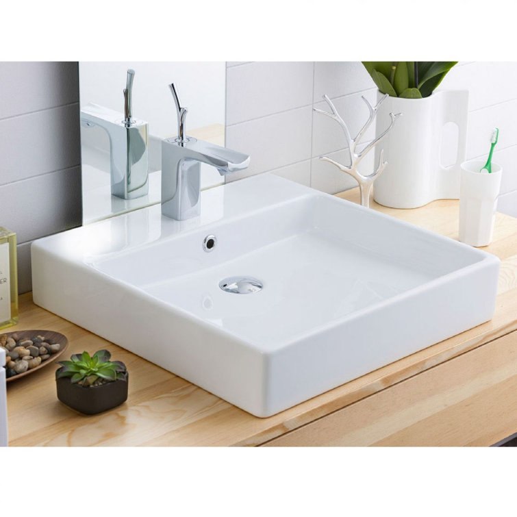 Simple White Ceramic Square Wall-Mount Bathroom Sink