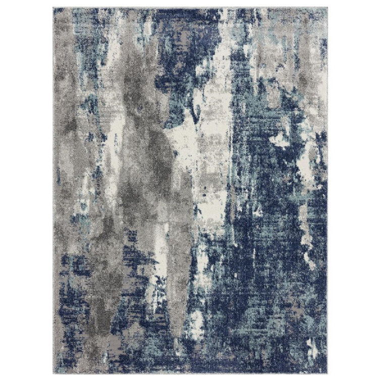 Abstract Blue Hues 4'x5' Synthetic Easy-Care Area Rug