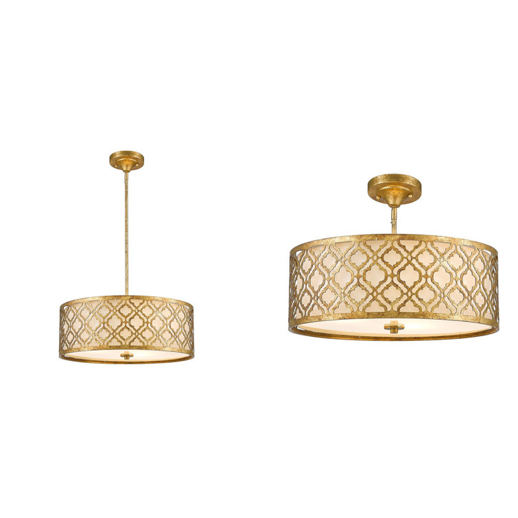 Arabella Distressed Gold Drum Pendant with Glass Diffuser