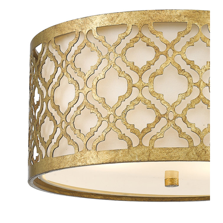 Distressed Gold 16" Drum Flush Mount with Fabric Shade