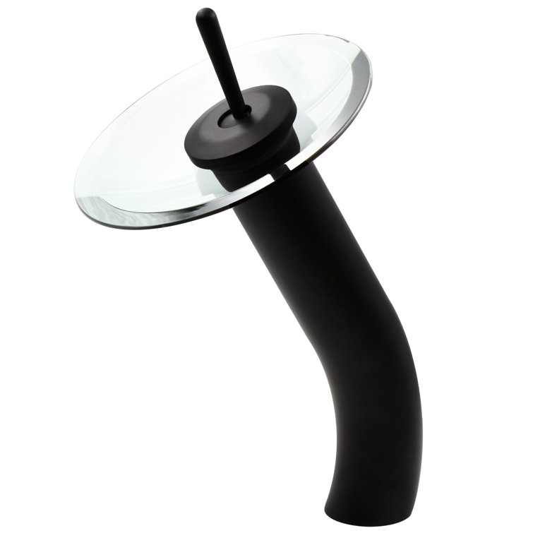 Matte Black and Clear Glass Waterfall Vessel Sink Faucet