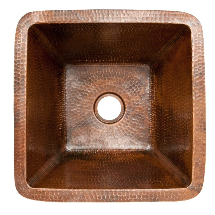 15" Square Oil Rubbed Bronze Hammered Copper Bathroom Sink