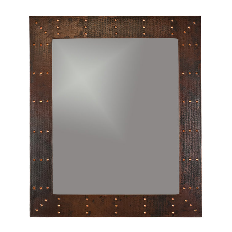 Rustic Hand Hammered 38" Copper-Finished Rectangular Wood Wall Mirror