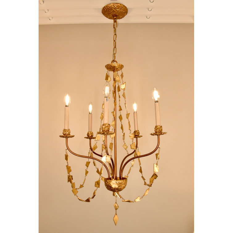 Antique Gold Mosaic 5-Light Mini Chandelier with Candelabra Bulbs