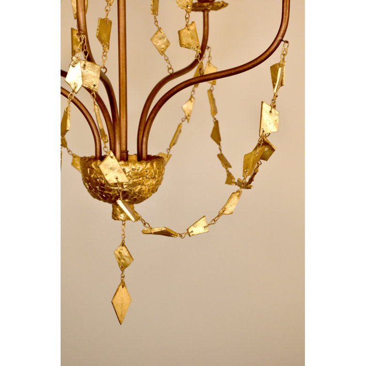 Antique Gold Mosaic 5-Light Mini Chandelier with Candelabra Bulbs