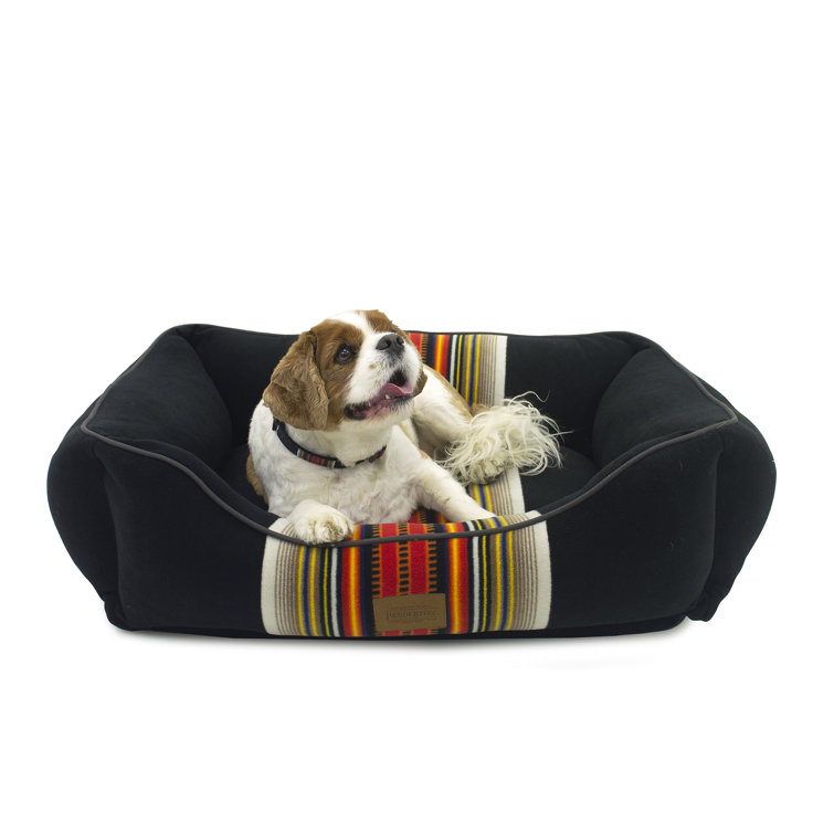 Medium Black Orthopedic Dog Bed with Striped Fleece Cover