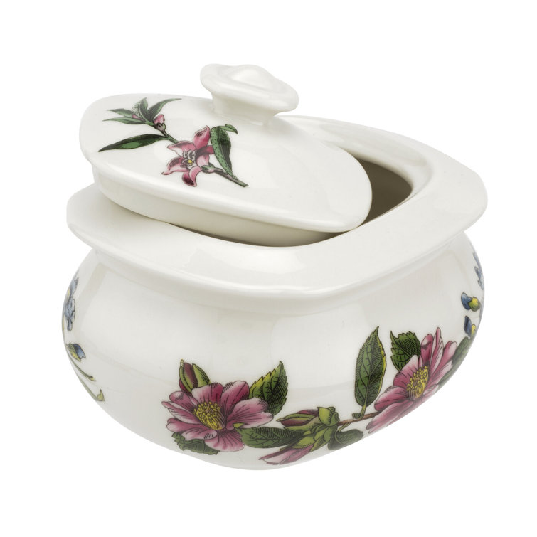 Stafford Blooms White Porcelain Sugar Bowl with Floral Design