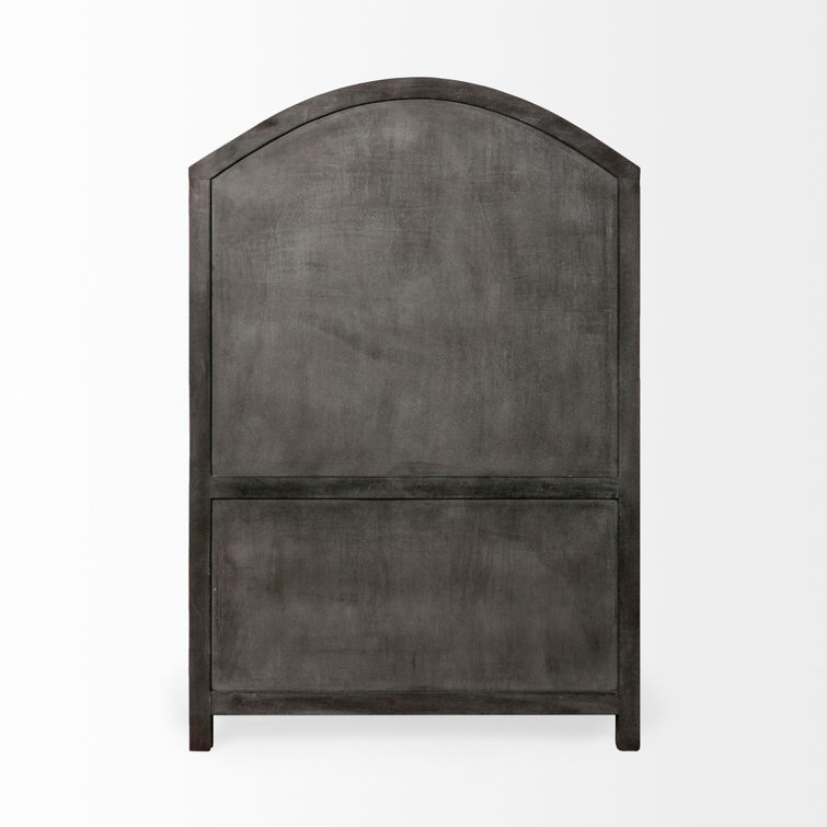 Gray Mango Wood Farmhouse Dining Cabinet with Glass Doors
