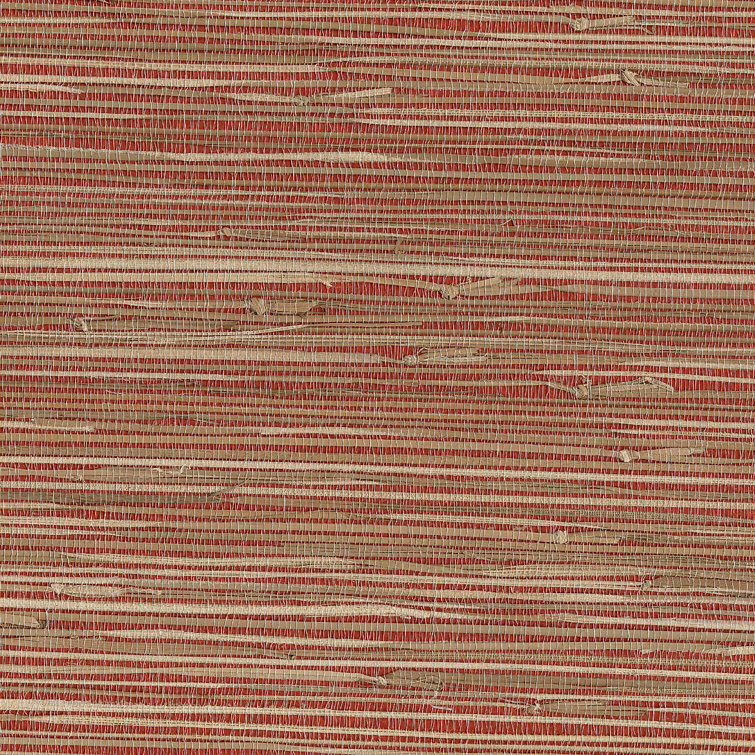 Brick Red and Beige Grasscloth Non-pasted Wallpaper Roll