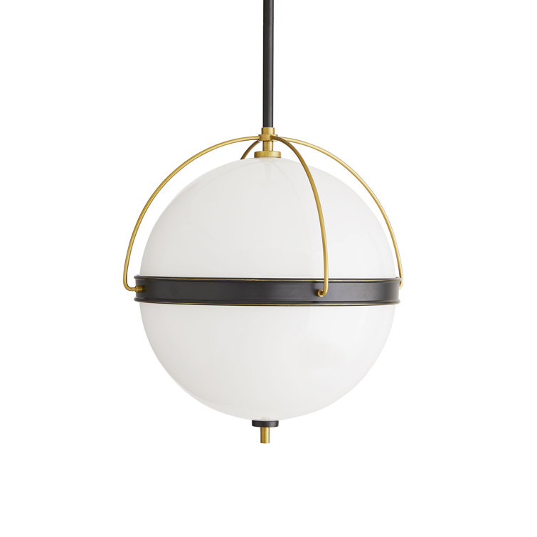 Opal Glass Globe Pendant with Antique Brass Piping 19"