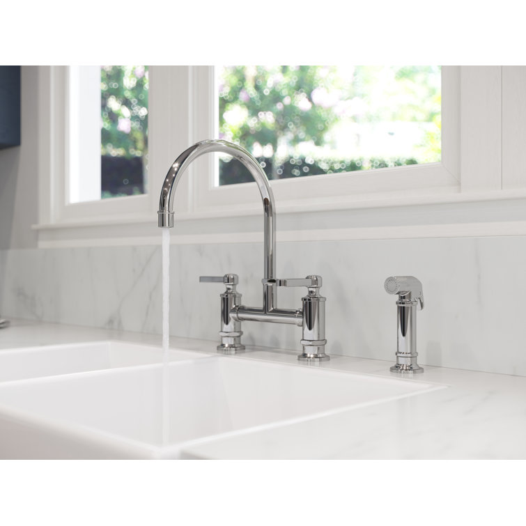 Polished Chrome Kitchen Bridge Faucet with Pull-out Spray
