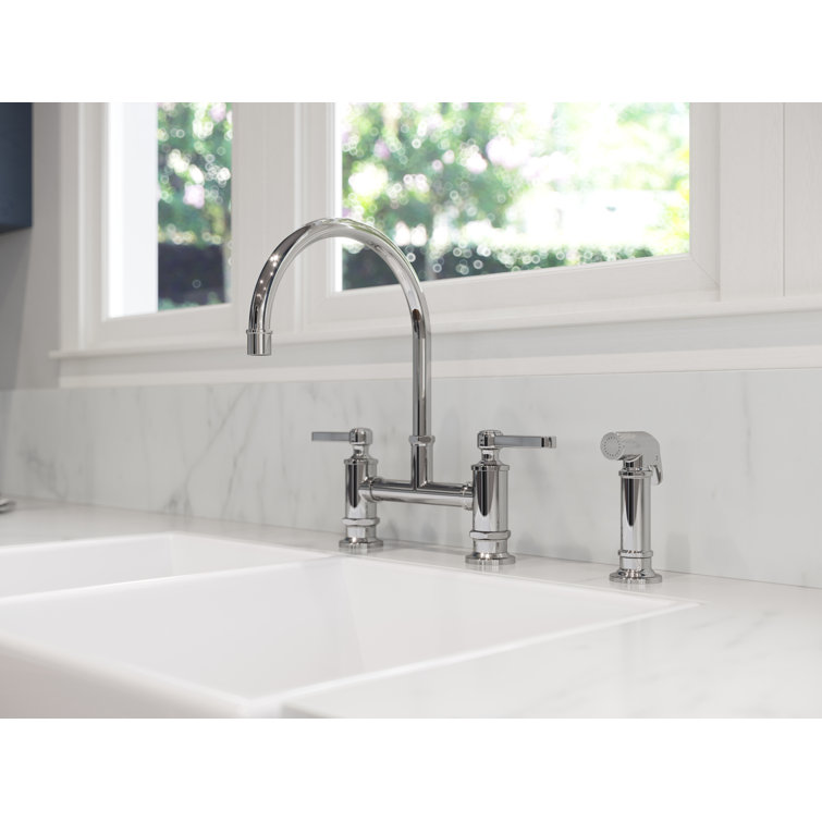 Polished Chrome Kitchen Bridge Faucet with Pull-out Spray