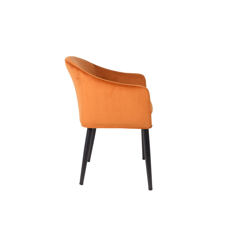 Orange Velvet Armchair with Flared Arms and Metal Legs