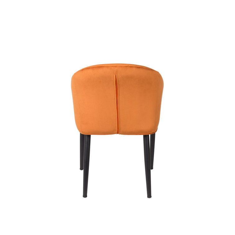 Orange Velvet Armchair with Flared Arms and Metal Legs