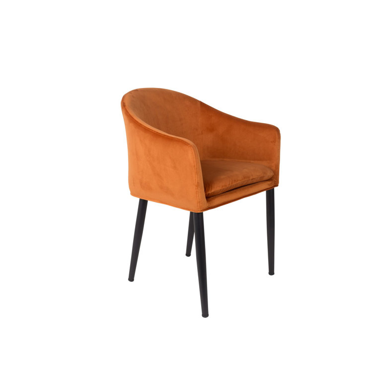 Orange Velvet Armchair with Flared Arms and Metal Legs