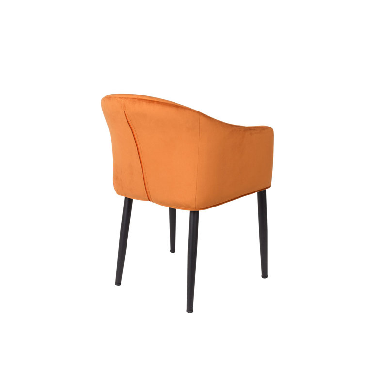 Orange Velvet Armchair with Flared Arms and Metal Legs