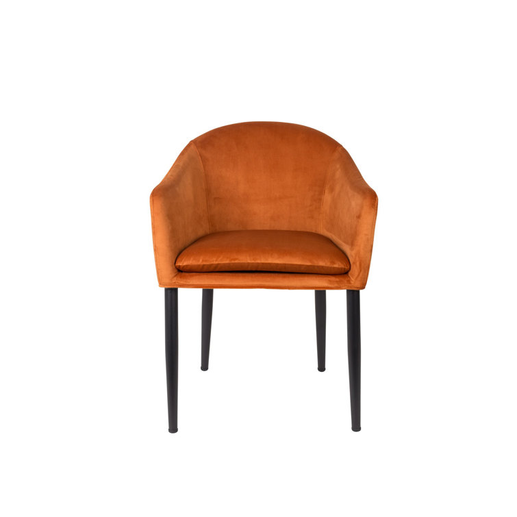 Orange Velvet Armchair with Flared Arms and Metal Legs