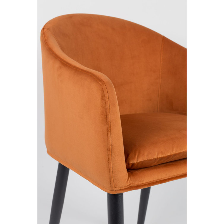 Orange Velvet Armchair with Flared Arms and Metal Legs