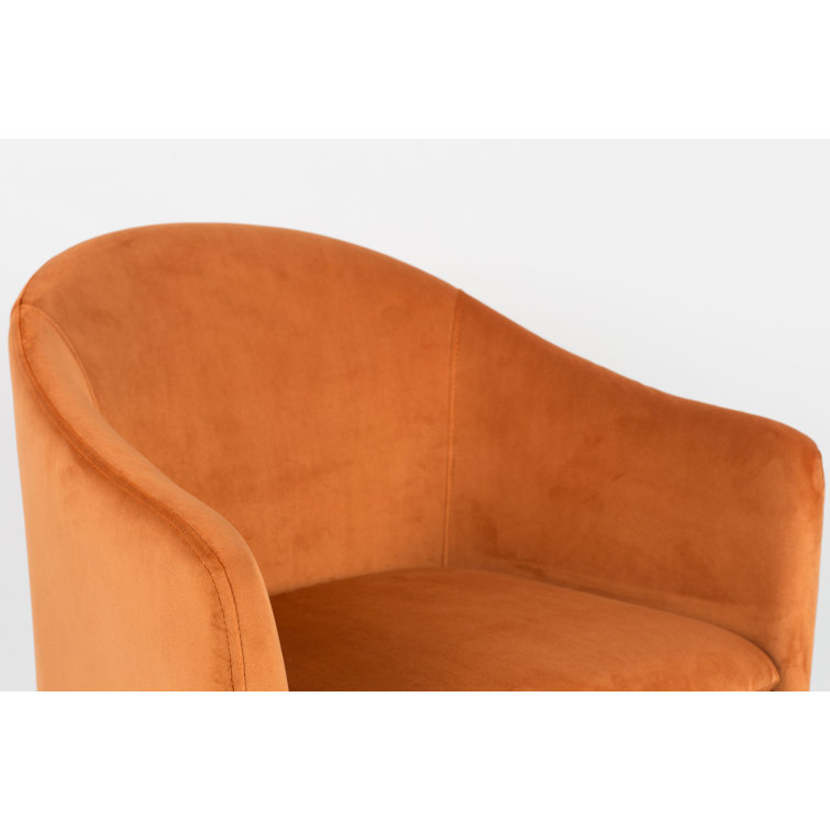 Orange Velvet Armchair with Flared Arms and Metal Legs