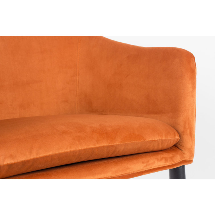 Orange Velvet Armchair with Flared Arms and Metal Legs