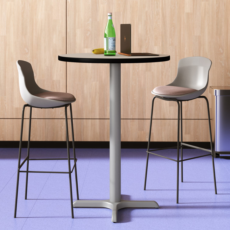 Gray Round Wood Bar Height Table with Sturdy Steel Base