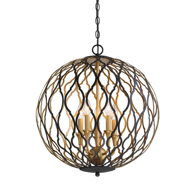 Gilded Glam 5-Light Orb Pendant in Sand Coal and Honey Gold