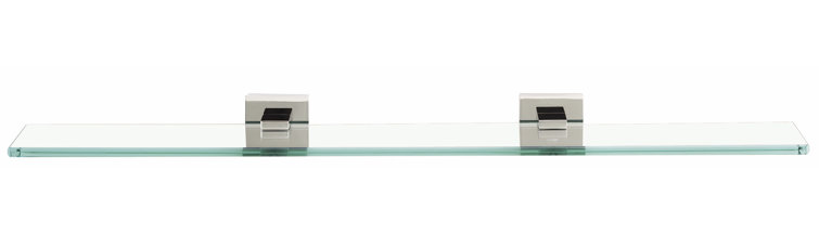 Beveled Black Wood 24" Rectangle Wall Shelf with Polished Chrome Brackets