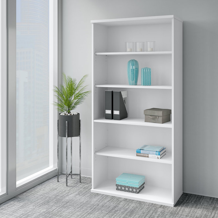 Pure White Contemporary 5-Shelf Adjustable Bookcase in Laminated Engineered Wood