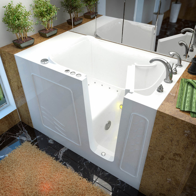 Ashton 52.8'' x 29.5'' White Fiberglass Walk-in Bathtub with Faucet