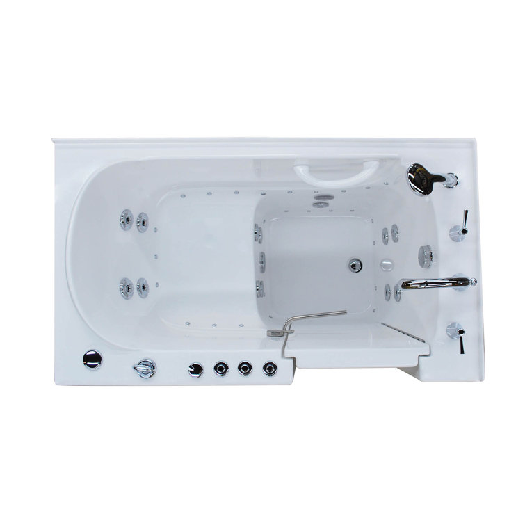Ashton 52.8'' x 29.5'' White Fiberglass Walk-in Bathtub with Faucet