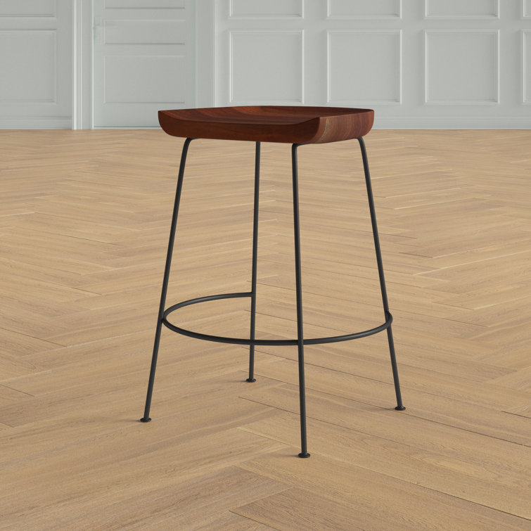 Chestnut Mango Wood and Black Iron Backless Counter Stools, Set of 2