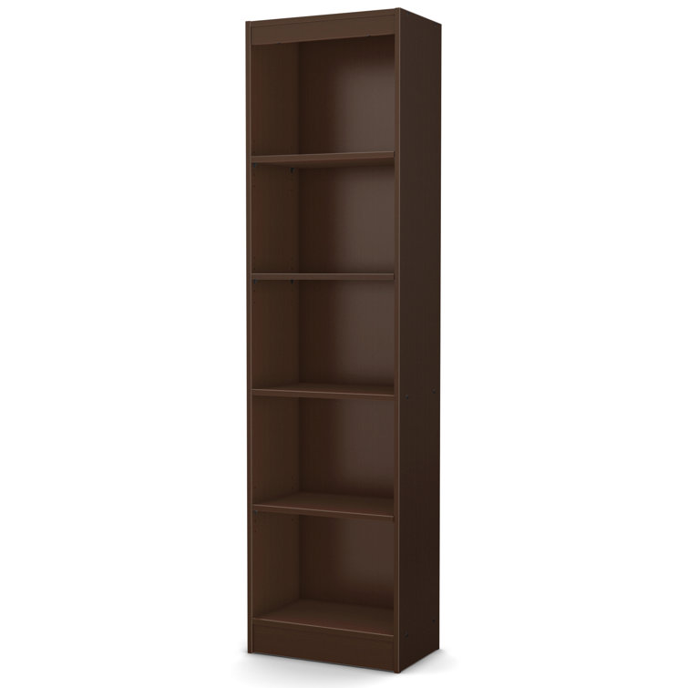 Chocolate Wood Adjustable 5-Shelf Narrow Bookcase